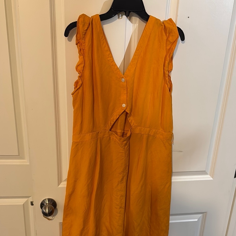 LOFT Bright Orange V-Back Ruffle-Sleeve Dress